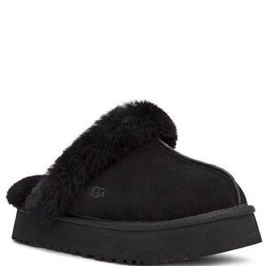 Women’s UGG Disquette Black Suede Mule Slipper With Shearling Size 7